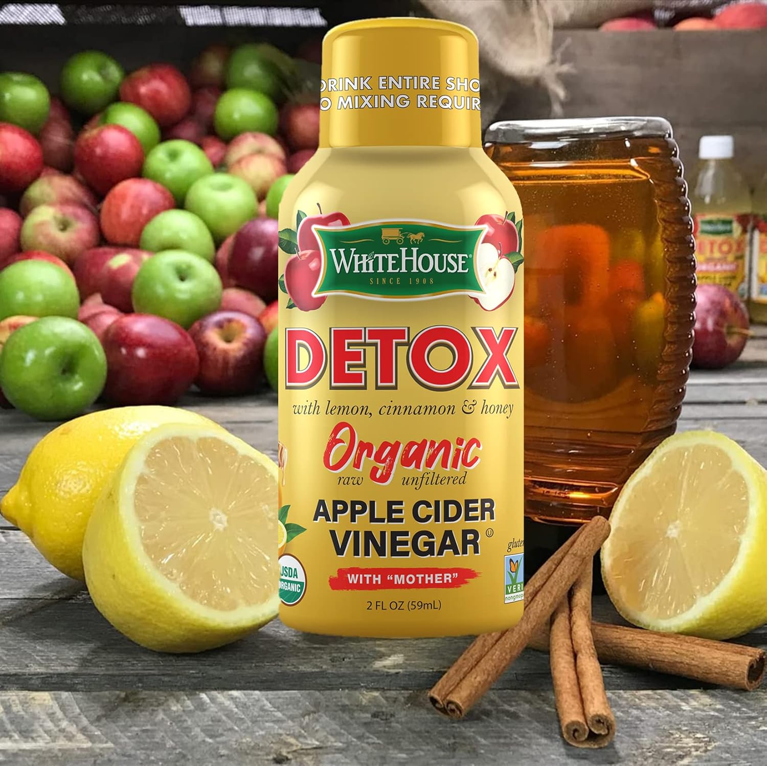 White House Detox Apple Cider Vinegar Shots, Raw Unfiltered, On the Go - Pack of 6