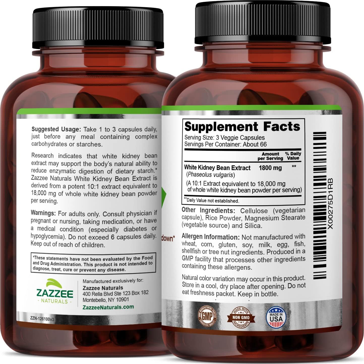 White Kidney Bean Extract 1800mg - 200 Vegan Capsules, 2 Month Supply - 10:1 Concentrated, Standardized, Non-GMO - USA Made - BoostGo Australia