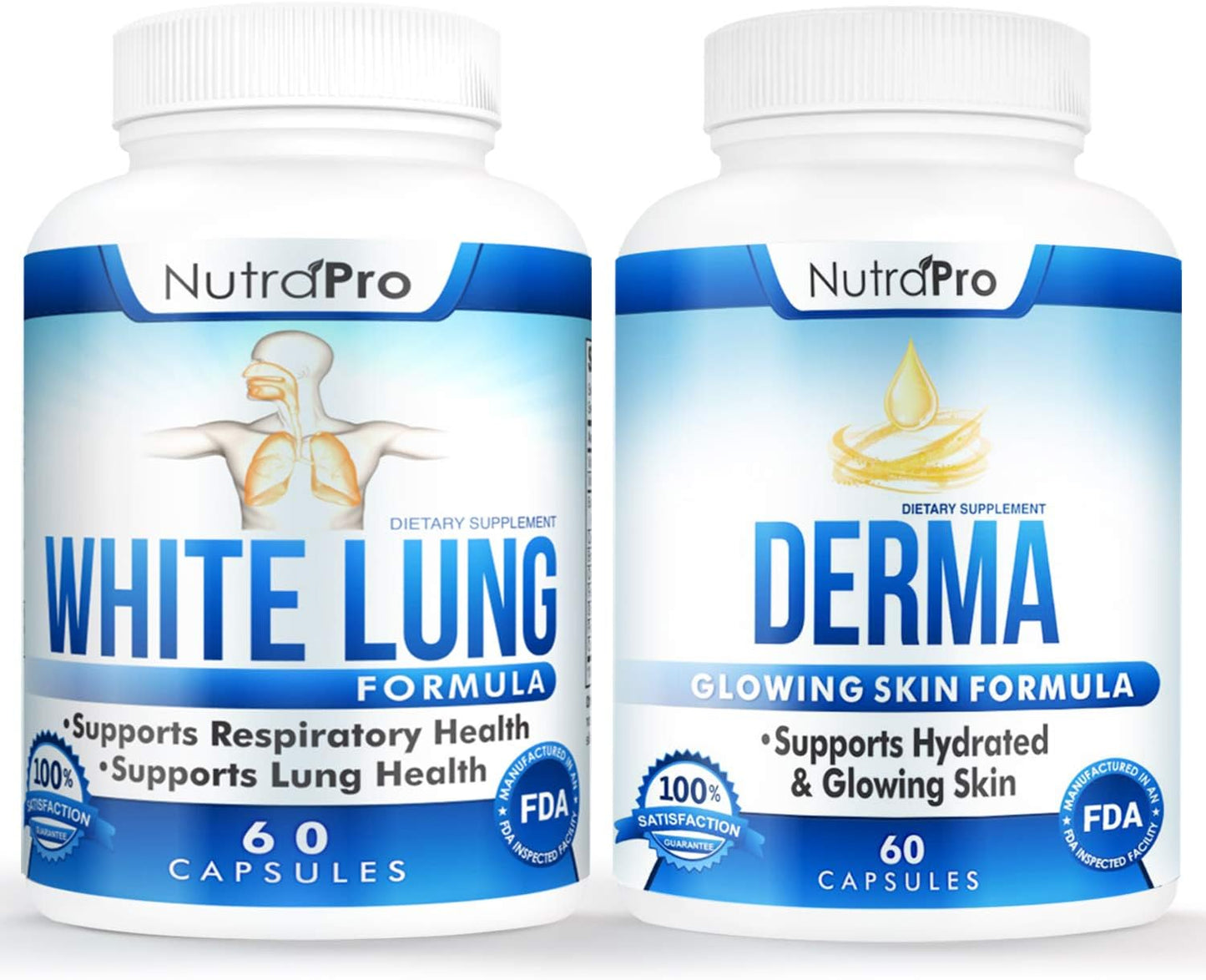 White Lung Respiratory Health & Skin Hydration Support by NutraPro - Dermal Repair Complex for Glowing Skin
