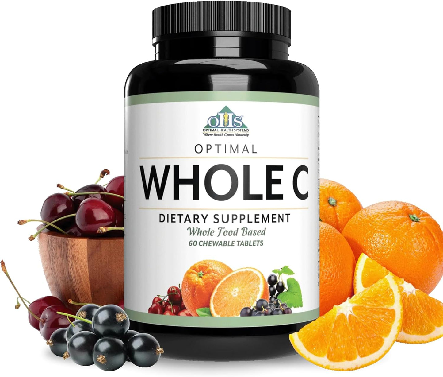 Whole C Chewable Tablets | Natural Vitamin C Supplement with Acerola Cherry, Orange, Black Currant & Bioflavonoids | 60 Count