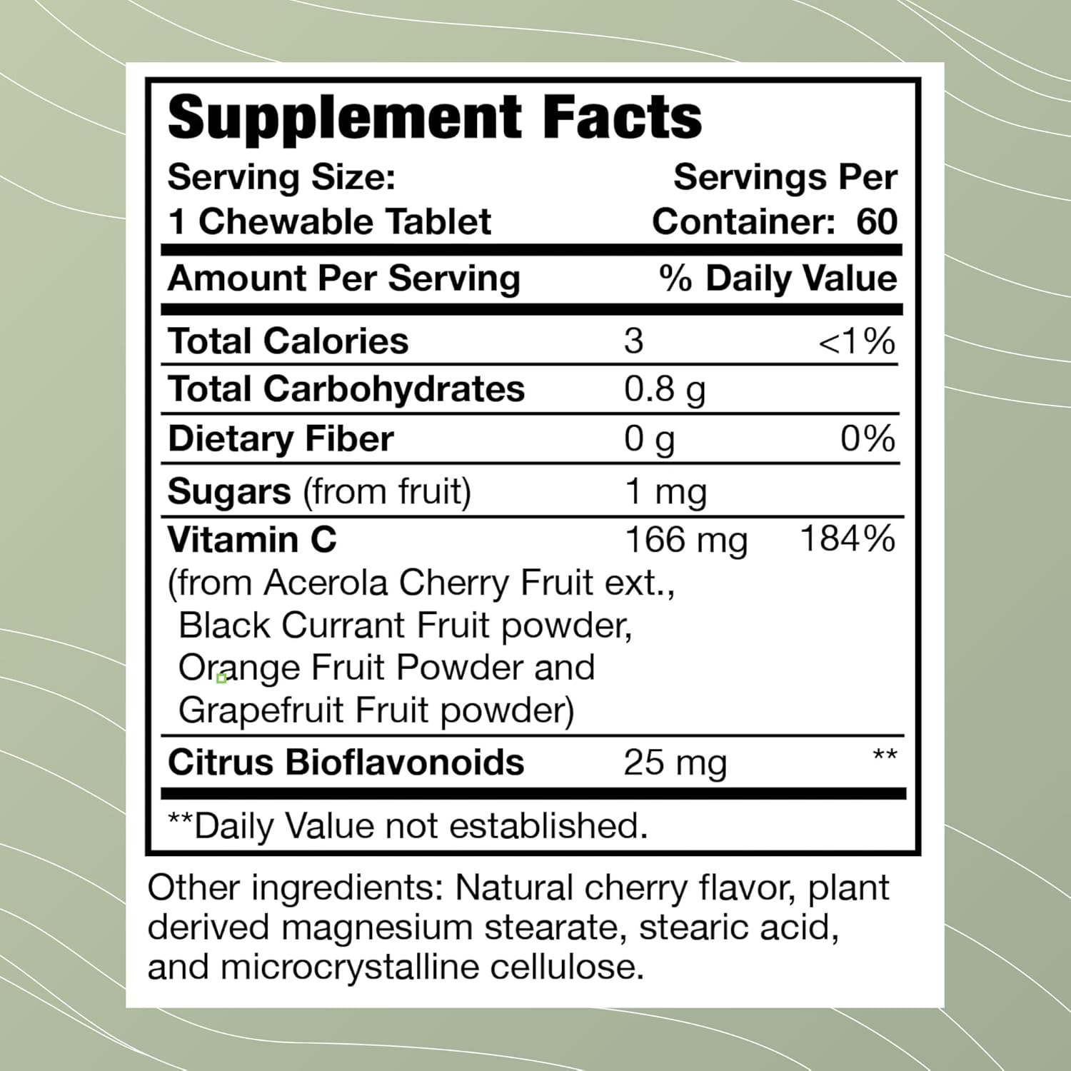 Whole C Chewable Tablets | Natural Vitamin C Supplement with Acerola Cherry, Orange, Black Currant & Bioflavonoids | 60 Count