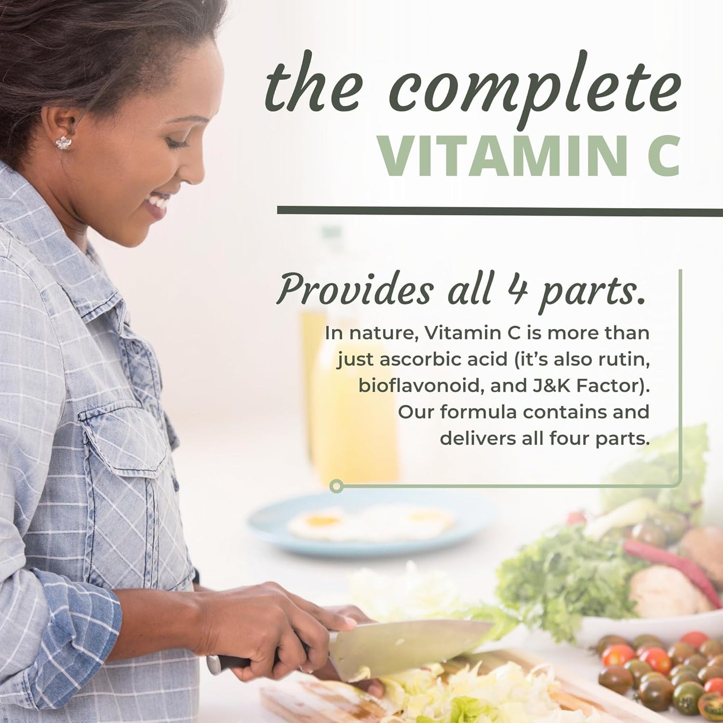 Whole C Chewable Tablets | Natural Vitamin C Supplement with Acerola Cherry, Orange, Black Currant & Bioflavonoids | 60 Count