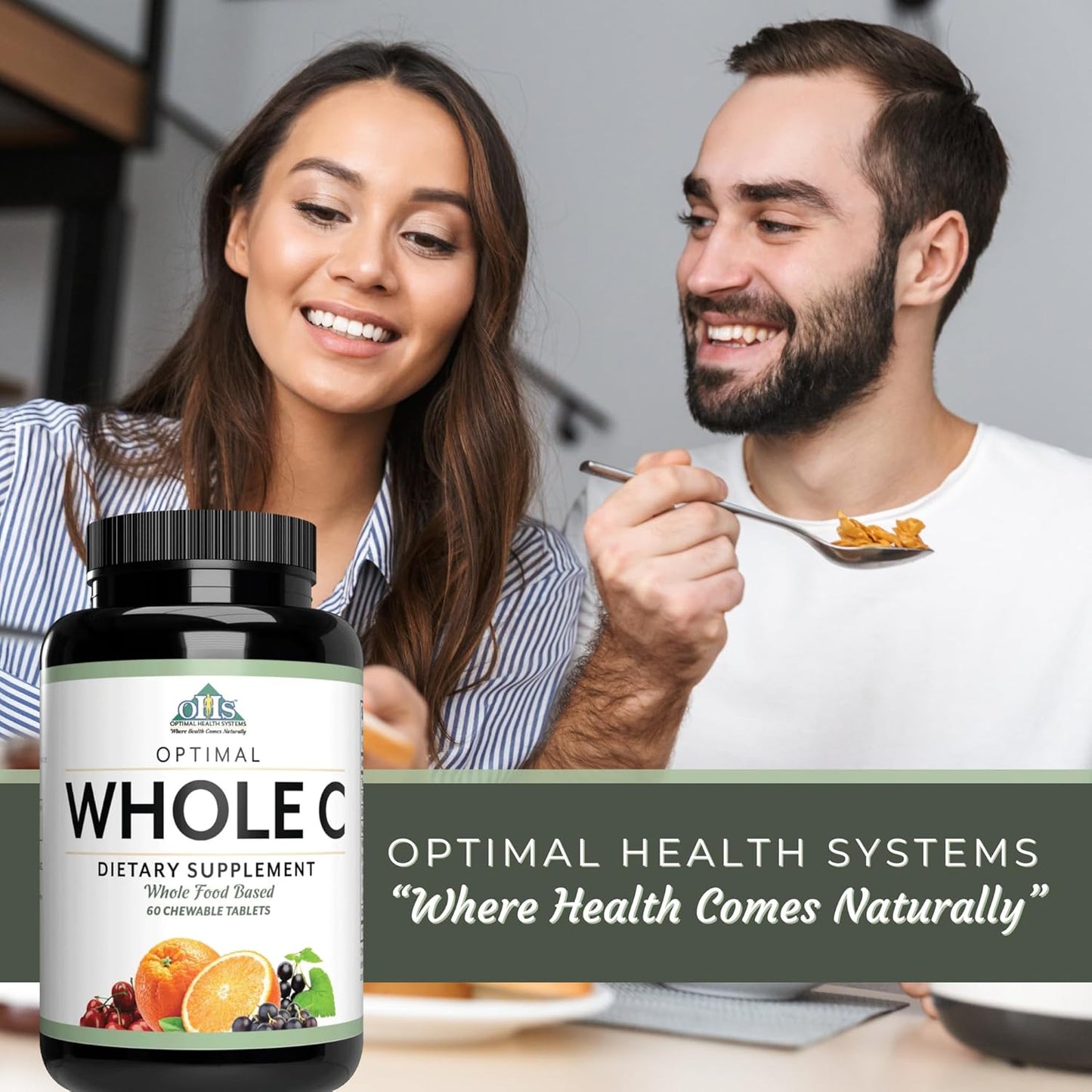 Whole C Chewable Tablets | Natural Vitamin C Supplement with Acerola Cherry, Orange, Black Currant & Bioflavonoids | 60 Count