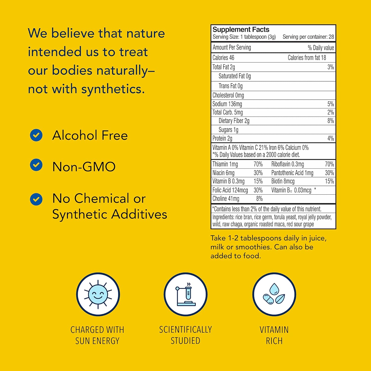 Whole Food B Complex Concentrate with Raw Chaga & Maca for Natural Energy - North American Herb & Spice - Non-GMO - 28 Servings