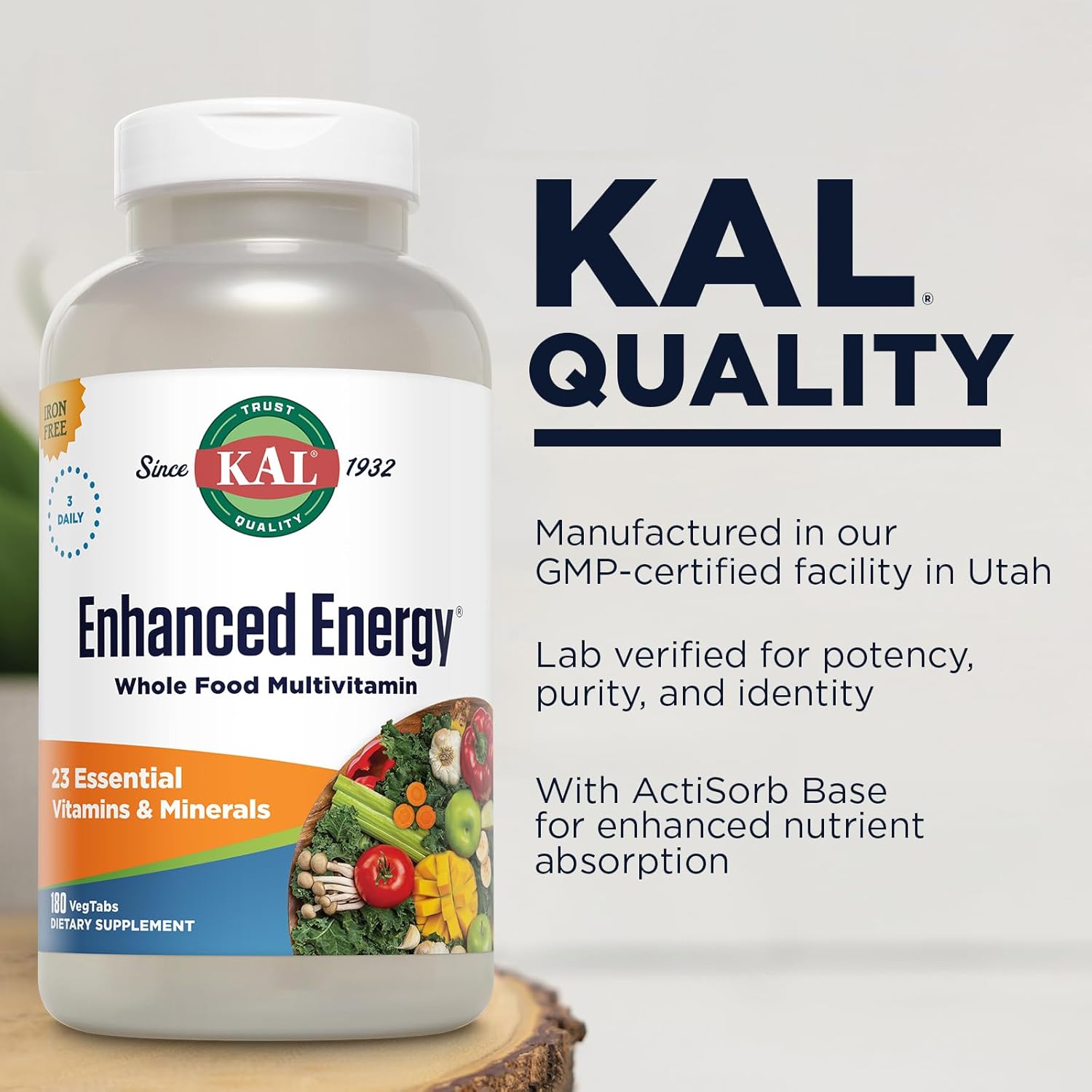 Whole Food Based Multivitamin with Antioxidants & Digestive Enzymes - 180 Capsules by KAL®