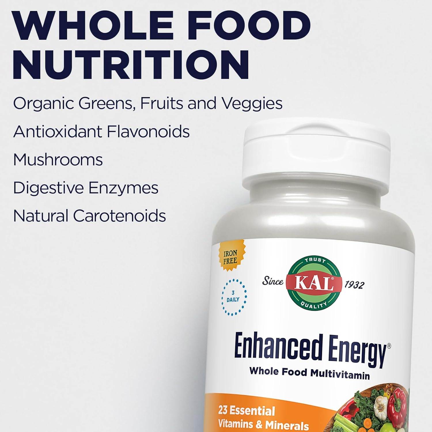 Whole Food Based Multivitamin with Antioxidants & Digestive Enzymes - 180 Capsules by KAL®