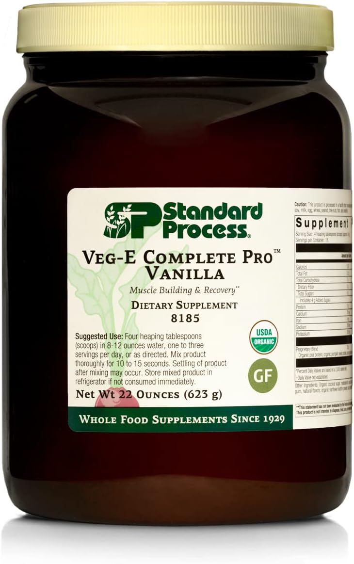 Whole-Food Based Vanilla Protein Powder for Healthy Nails, Hair, and Skin - Standard Process Veg-E Complete Pro - 22oz