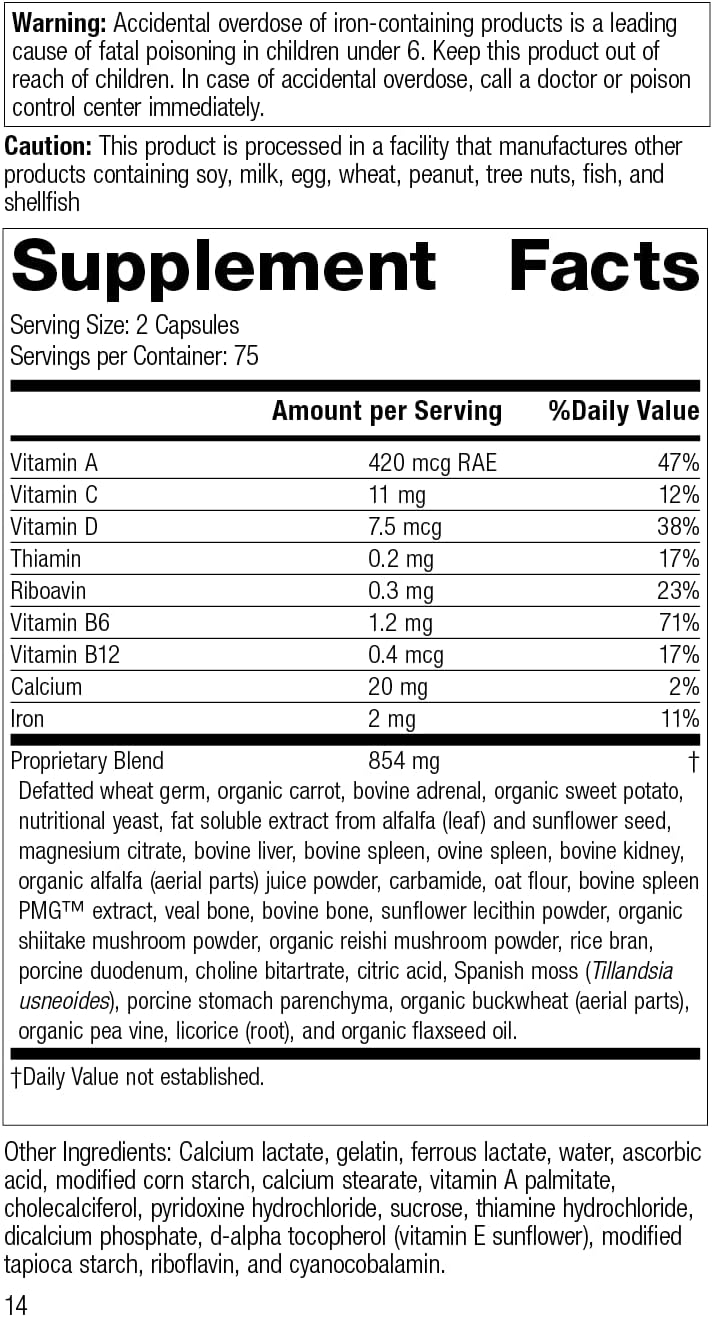 Whole Food Energy and Antioxidant Support Supplement with Iron - Standard Process Catalyn Capsules - Riboflavin, Vitamin B6, Thiamine, Wheat Germ, Vitamin A, Flaxseed Oil, Calcium - 150 Count
