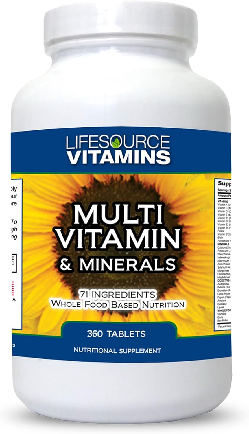 Whole Food Multivitamin & Minerals with 71 All Natural Ingredients, Probiotics, Digestive Enzymes - Non-GMO 360 Tablets by LifeSourceVitamins