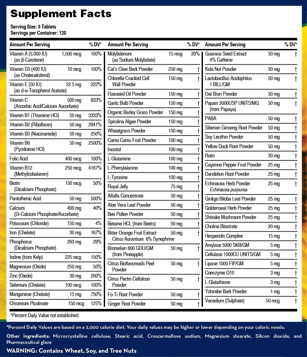 Whole Food Multivitamin & Minerals with 71 All Natural Ingredients, Probiotics, Digestive Enzymes - Non-GMO 360 Tablets by LifeSourceVitamins