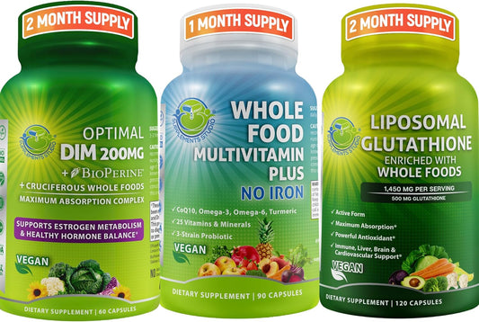Whole Food Multivitamin without Iron with Liposomal Glutathione & DIM Supplement - Optimal Multisystem Support & Master Antioxidant