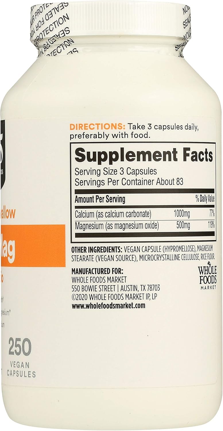Whole Foods Market 365 Calcium 1000Mg Magnesium 500Mg Easy Swallow Veg Capsules 500 Count