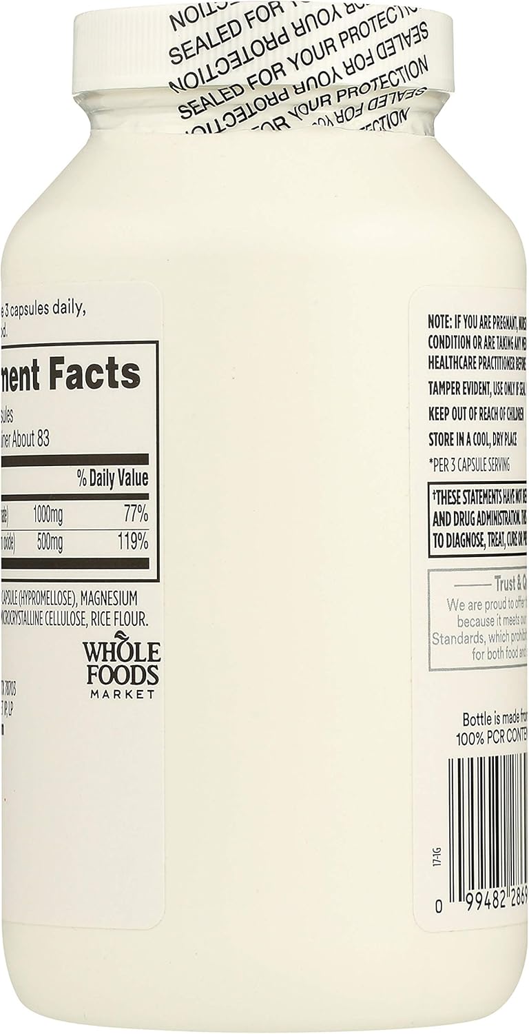 Whole Foods Market 365 Calcium 1000Mg Magnesium 500Mg Easy Swallow Veg Capsules 500 Count