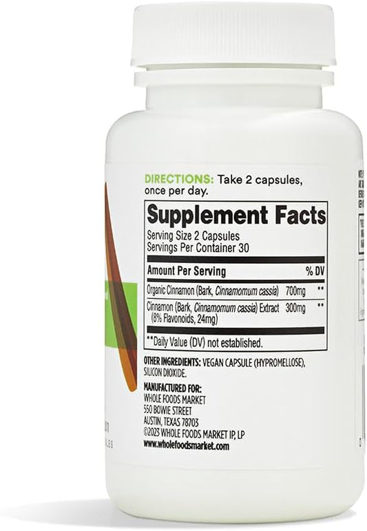Whole Foods Market 365 Cinnamon Capsules - 60 Count, Pack of 2 - Natural Supplement with Antioxidant Properties
