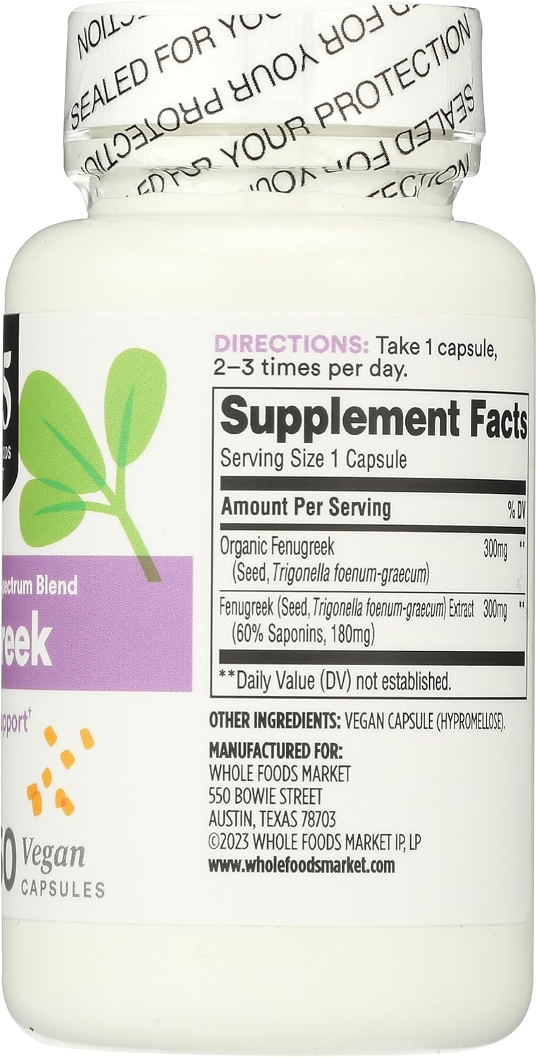 Whole Foods Market 365 Fenugreek Standardized Full Spectrum Blend Capsules 60 Count Vegan Lactation Support