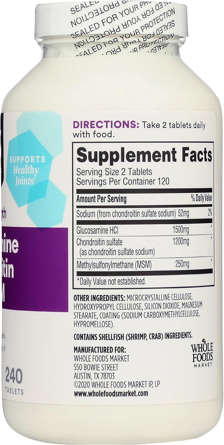 Whole Foods Market 365 Glucosamine Chondroitin X Strength MSM Supplement - 240 Tablets