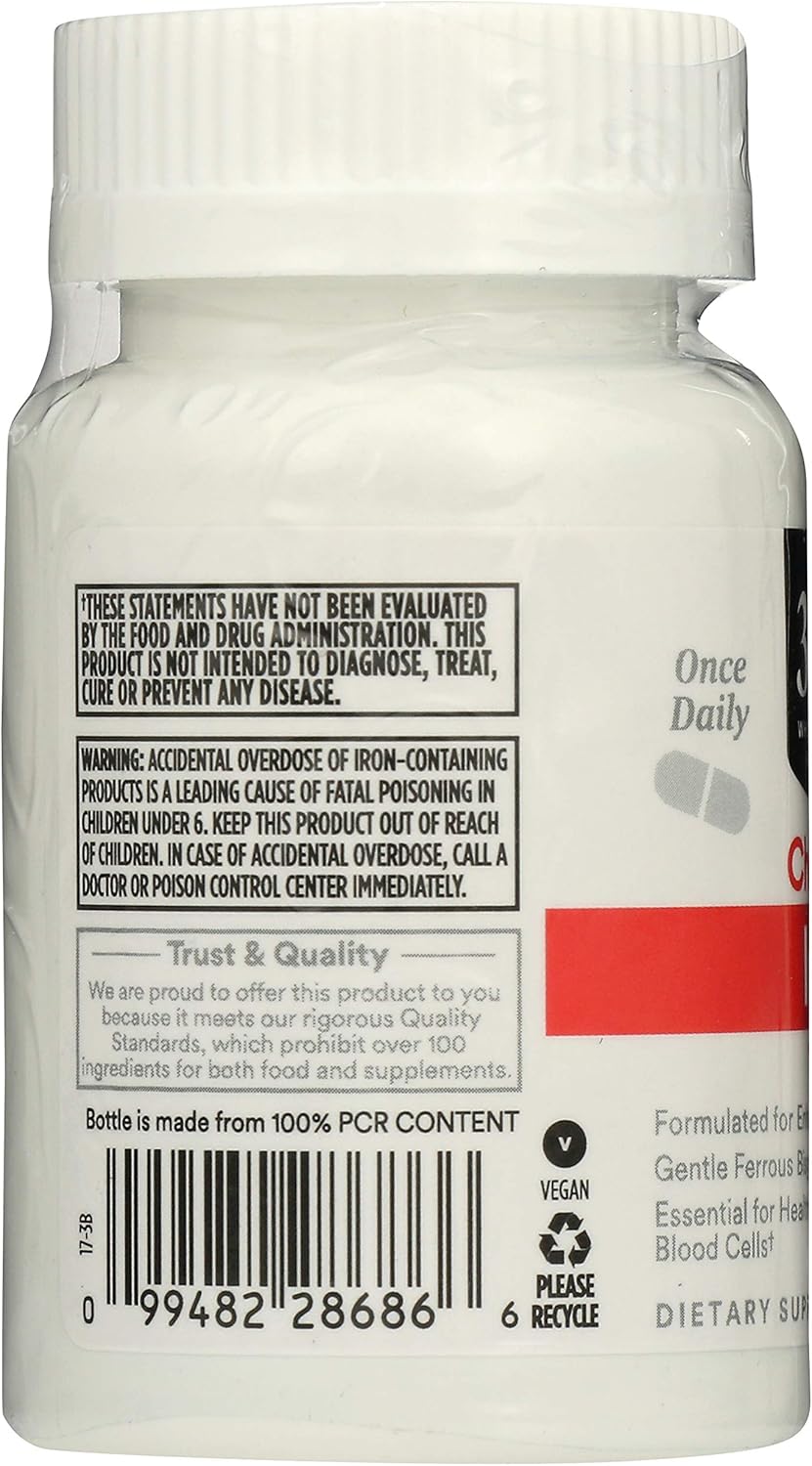 Whole Foods Market 365 Iron Chelated 18mg, 100 Veg Capsules x2 Pack, High Absorption Formula
