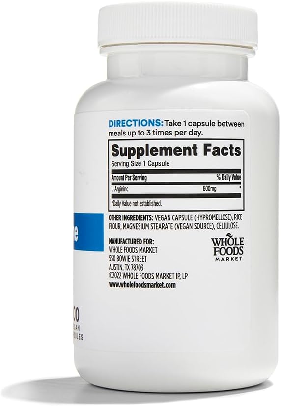 Whole Foods Market 365 L-Arginine 500mg 100 Veggie Capsules - Pack of 2