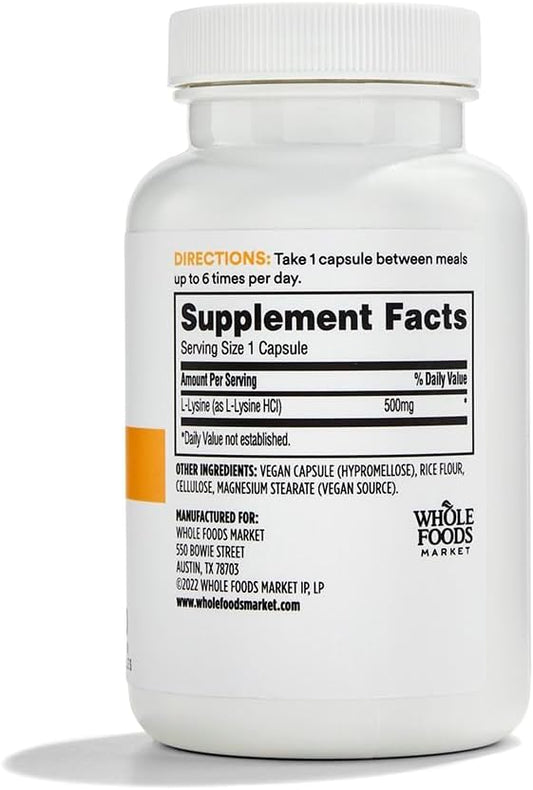 Whole Foods Market 365 L-Lysine 500mg Vegetable Capsules - 100 Count x 2 Pack
