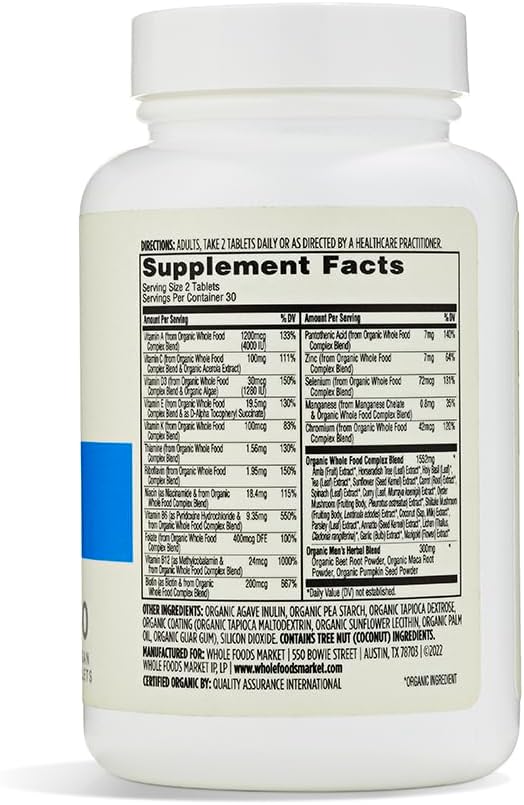Whole Foods Market 365 Men's Multivitamin, 40 Plus, 60 Count - Food Cultured Formula for Men's Health
