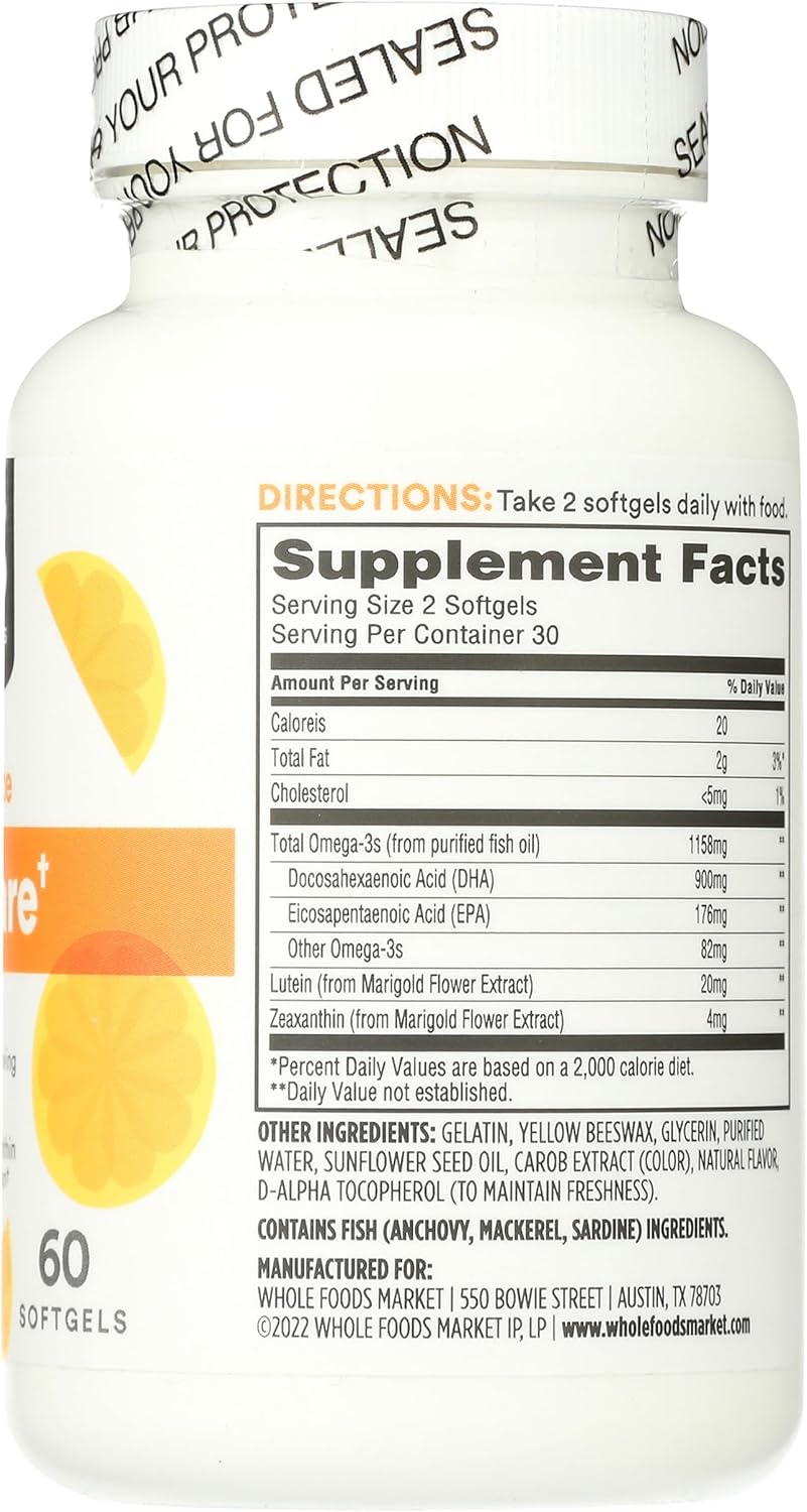 Whole Foods Market 365 Omega Eye Care Lemon Flavor 60 ct Dietary Supplement