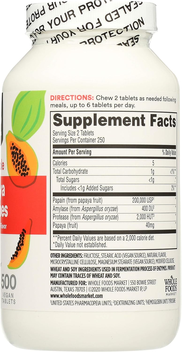 Whole Foods Market 365 Papaya Enzymes - 1000 Chews (2 Pack)