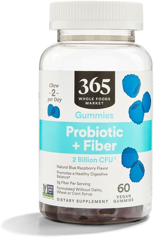 Whole Foods Market 365 Probiotic Fiber Gummies - Blue Raspberry Flavor, 60 Count