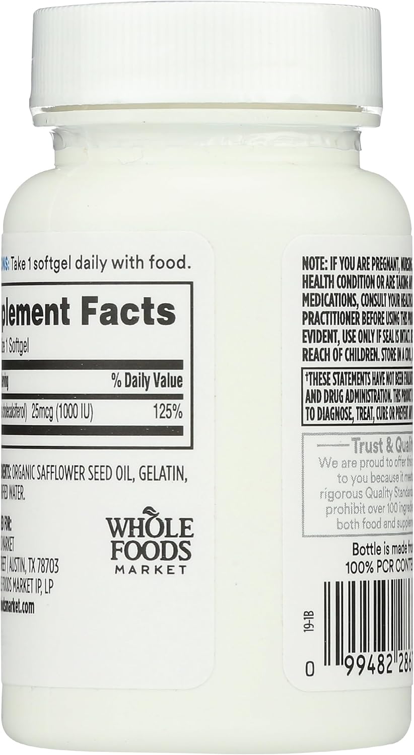 Whole Foods Market 365 Vitamin D3 1000 IU Softgels - 250 Count