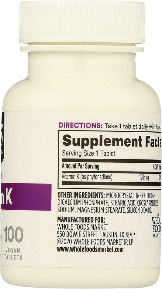 Whole Foods Market 365 Vitamin K 120 MCG Tablets - Pack of 2