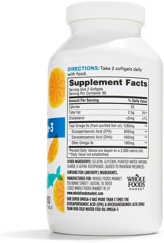 Whole Foods Market Super Omega 3 Capsules - 180 Count Bottle