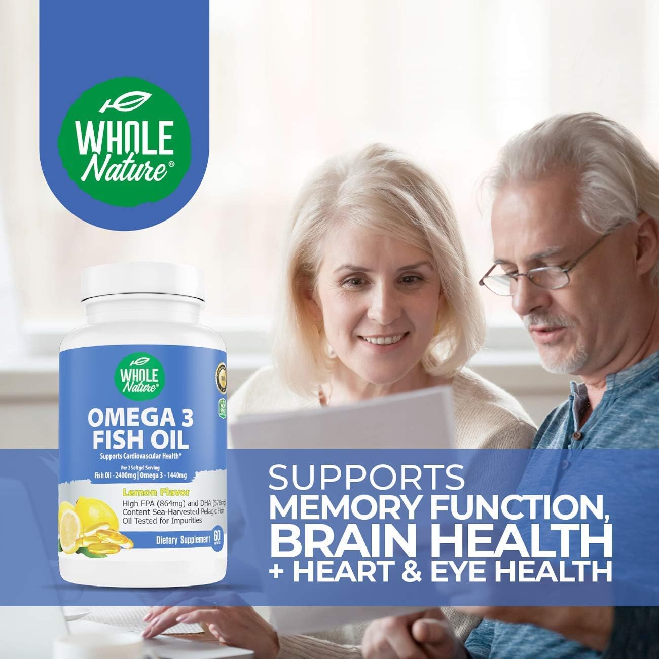 Whole Nature K2+D3 with Bioperine, Calcium, and Omega 3 Fish Oil for Heart, Bone, Joint, and Brain Health