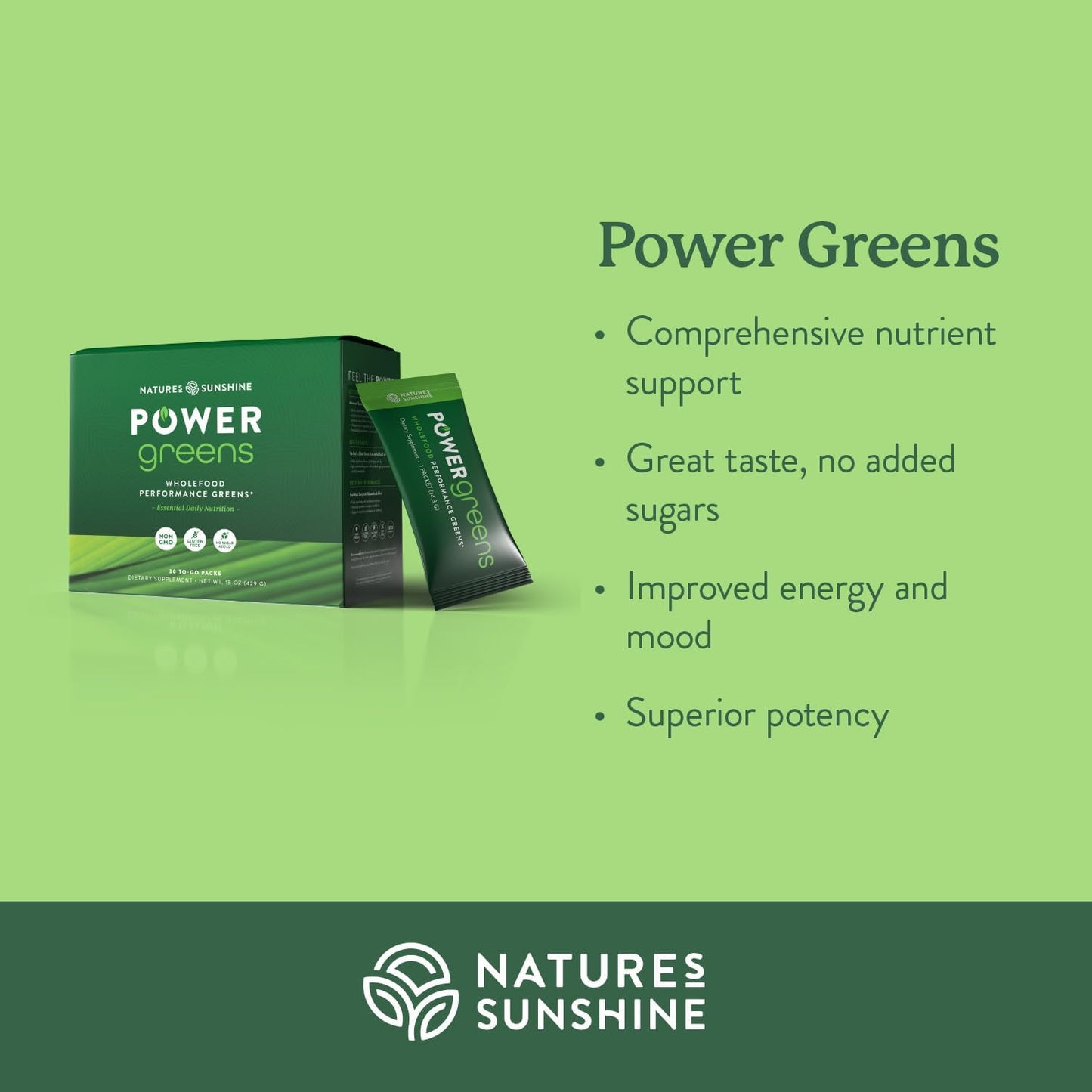 Wholefood Performance Greens in Convenient To-Go Packs from Nature's Sunshine Power Greens