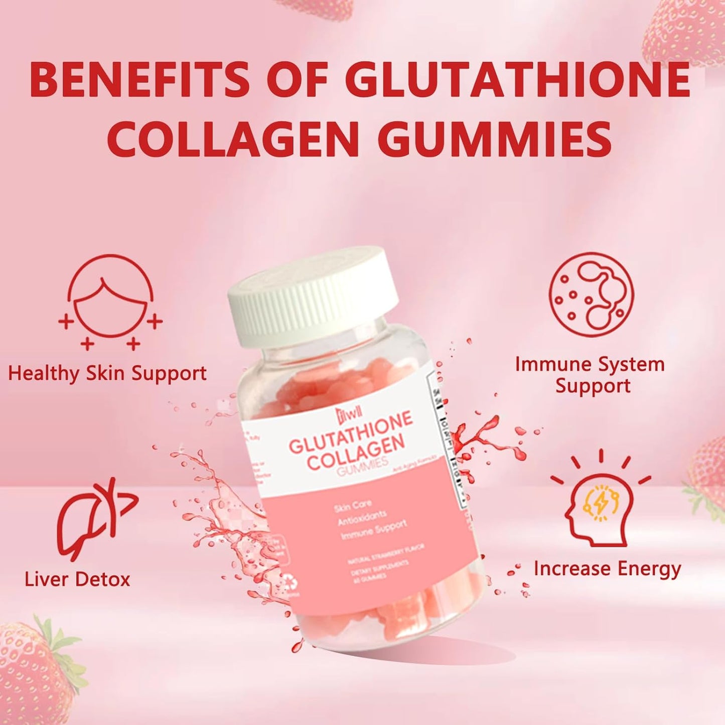 Whoyun Glutathione Collagen Gummies | Skin Health Formula with Glutathione & Collagen | Reduce Wrinkles, Boost Immunity | 60 Gummies