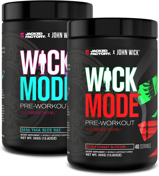 Wick Mode Pre Workout Powder by Jacked Factory X John Wick - Intense Energy & Focus - Baba Yaga Blue Raz & Osaka Cherry Blossom - 80 Servings - BoostGo Australia