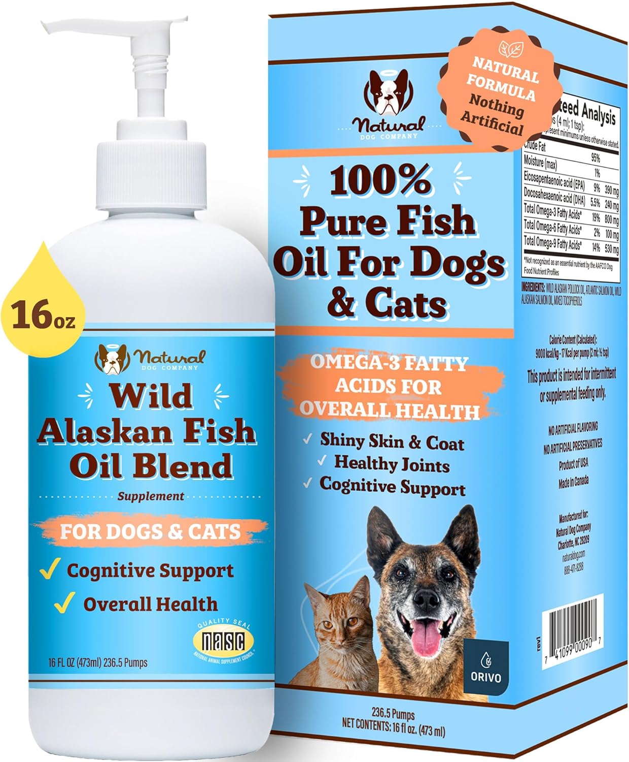 Wild Alaskan Fish Oil for Dogs and Cats (16oz) - Pollock & Salmon Blend - Omega 3 for Healthy Skin, Coat & Joints - Reduces Shedding