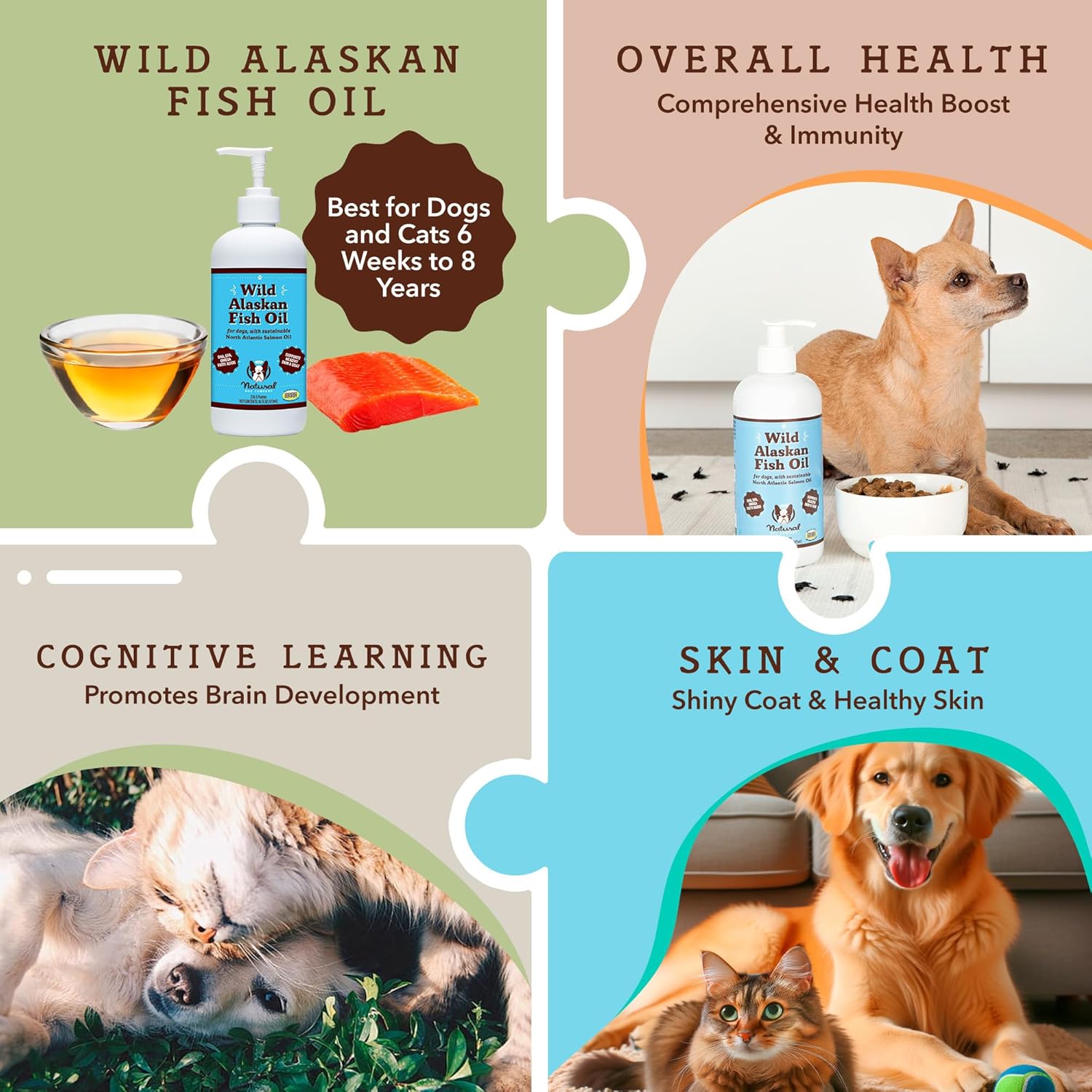 Wild Alaskan Fish Oil for Dogs and Cats (16oz) - Pollock & Salmon Blend - Omega 3 for Healthy Skin, Coat & Joints - Reduces Shedding