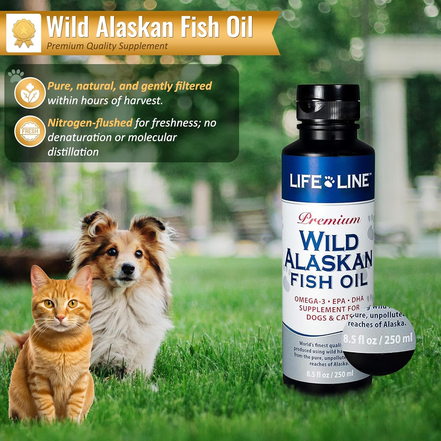 Wild Alaskan Fish Oil Omega-3 Supplement for Dogs & Cats - Promotes Healthy Skin, Coat, Brain, Eye, & Heart Health, 8.5oz