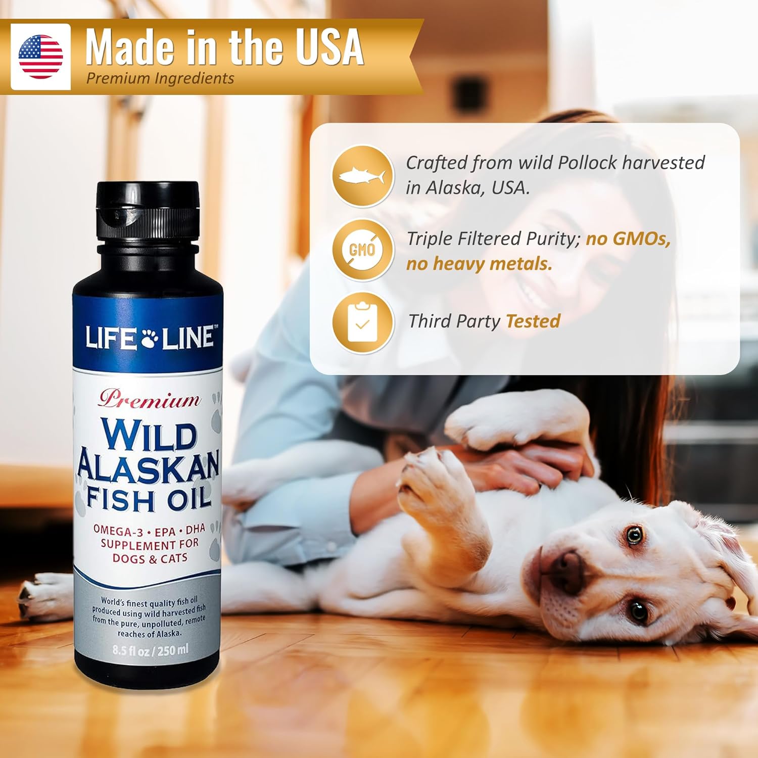 Wild Alaskan Fish Oil Omega-3 Supplement for Dogs & Cats - Promotes Healthy Skin, Coat, Brain, Eye, & Heart Health, 8.5oz