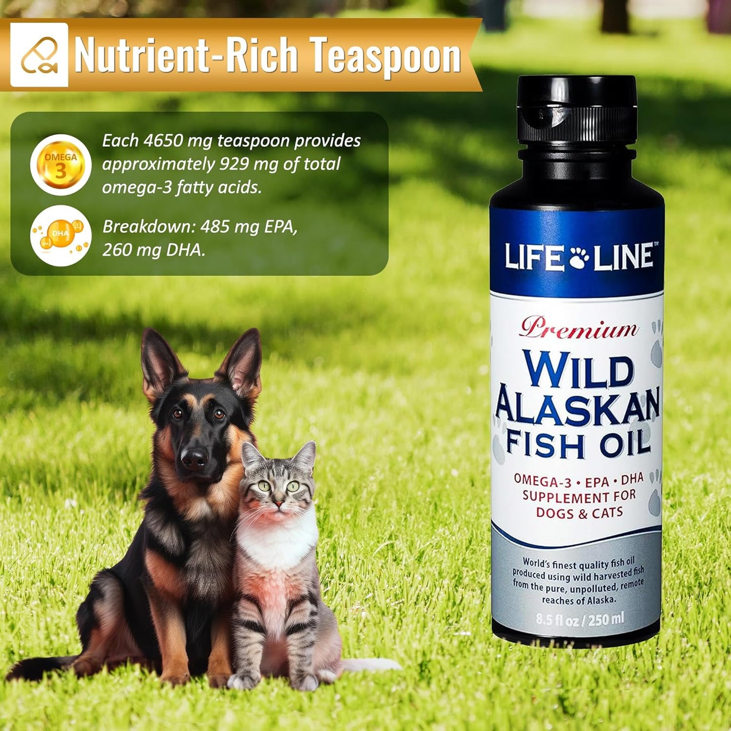 Wild Alaskan Fish Oil Omega-3 Supplement for Dogs & Cats - Promotes Healthy Skin, Coat, Brain, Eye, & Heart Health, 8.5oz