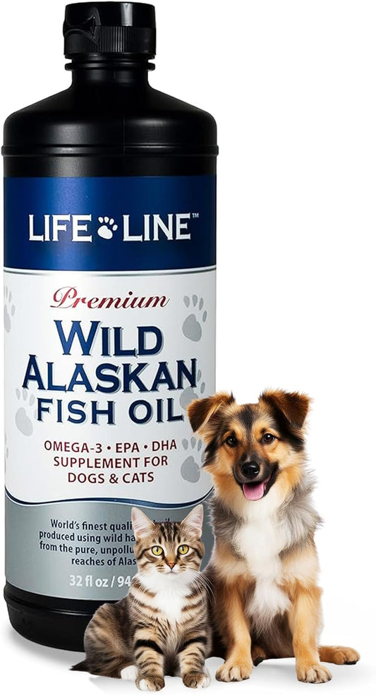 Wild Alaskan Fish Oil Omega-3 Supplement for Pets - Promotes Skin & Coat Health, Brain Function, Eye & Heart Health - 32oz Bottle