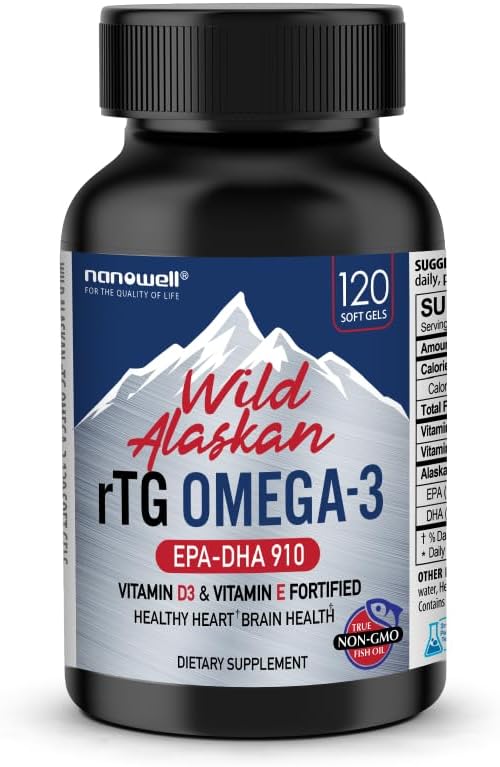 Wild Alaskan Omega-3 Fish Oil Softgels with EPA, DHA, Vitamin D3 & E - 60 Day Supply