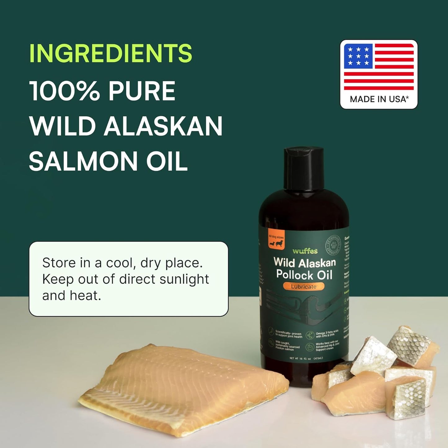 Wild Alaskan Pollock Oil for Dogs - Pure Omega 3 Supplement for Healthy Skin, Coat, Joints & Immune System - 16 Oz Fish Oil