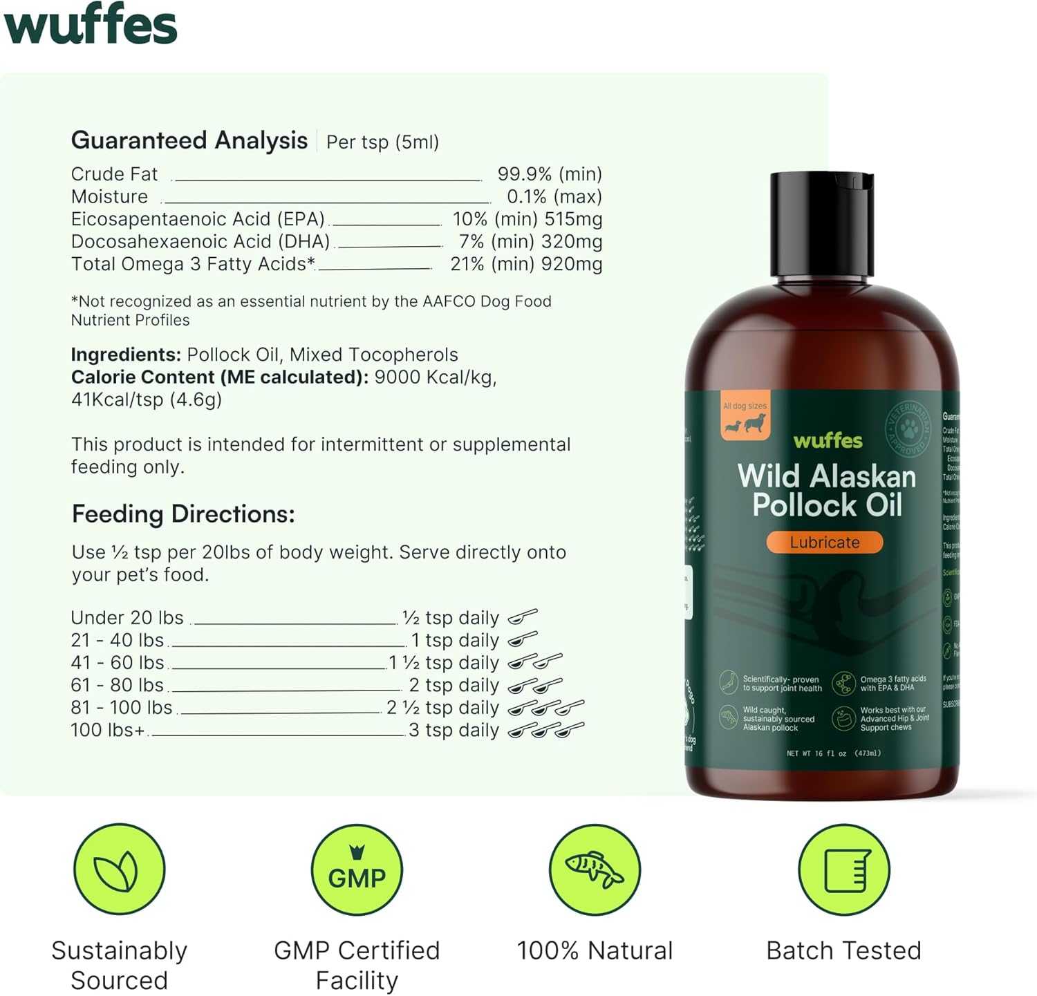 Wild Alaskan Pollock Oil for Dogs - Pure Omega 3 Supplement for Healthy Skin, Coat, Joints & Immune System - 16 Oz Fish Oil