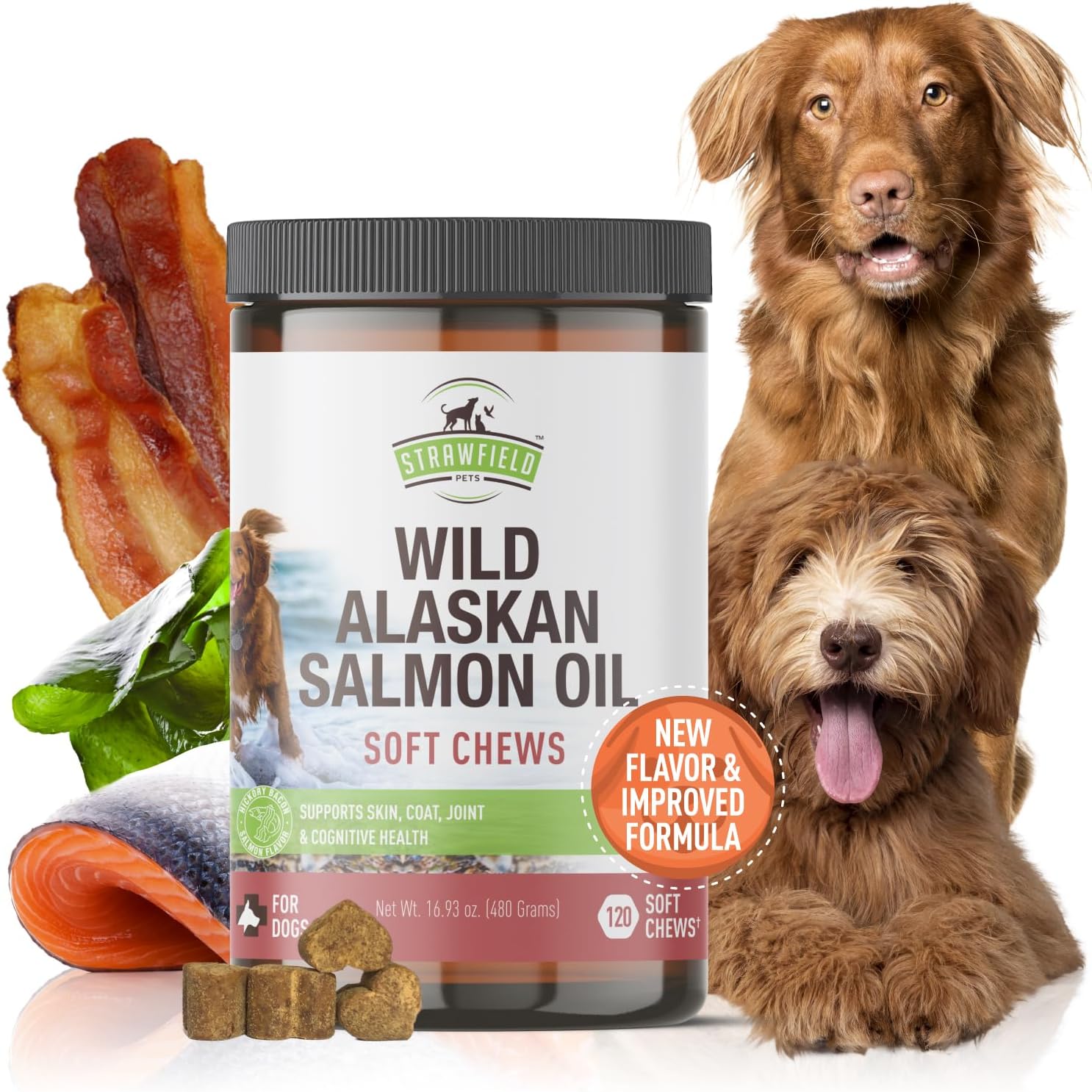 Wild Alaskan Salmon Oil Dog Chews for Skin, Coat & Joint Health with Omega 3 Fish Oil - Made in USA