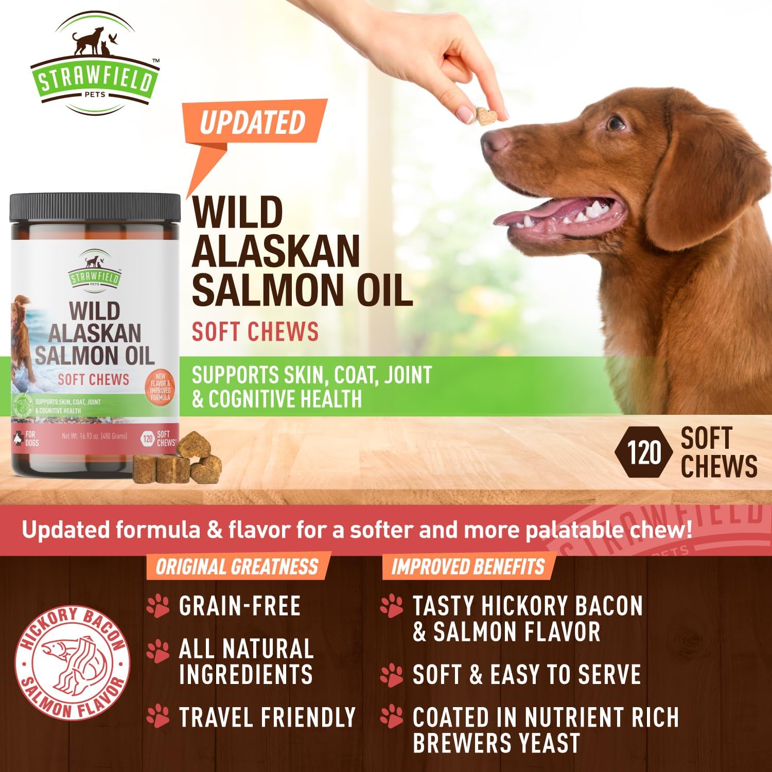 Wild Alaskan Salmon Oil Dog Chews for Skin, Coat & Joint Health with Omega 3 Fish Oil - Made in USA