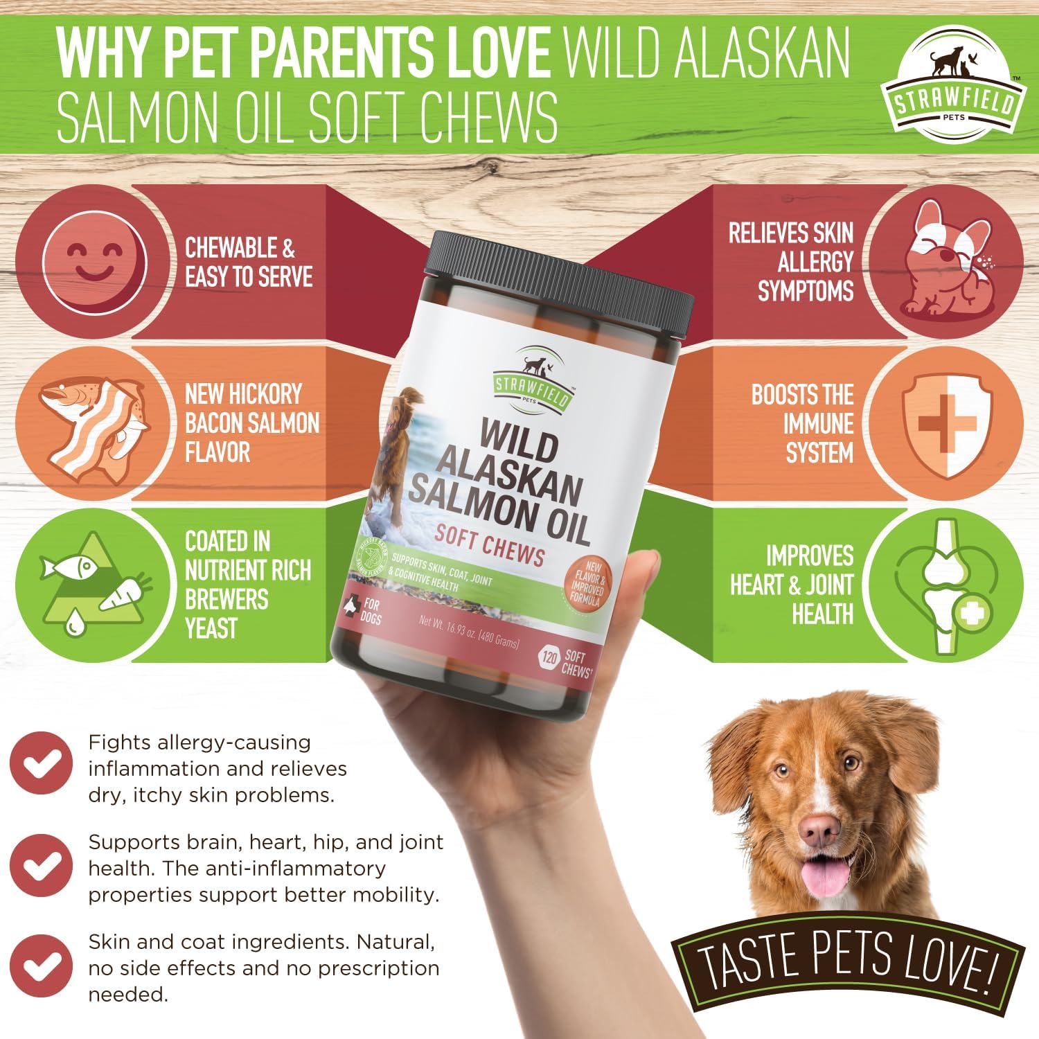 Wild Alaskan Salmon Oil Dog Chews for Skin, Coat & Joint Health with Omega 3 Fish Oil - Made in USA