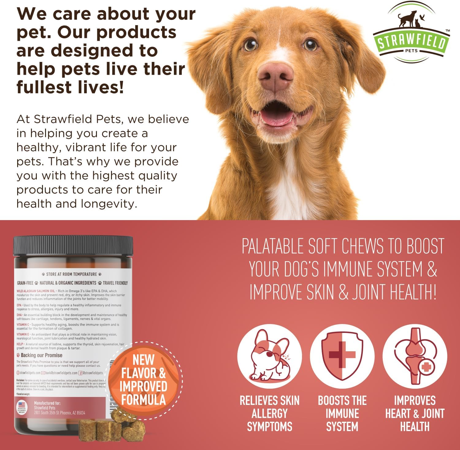 Wild Alaskan Salmon Oil Dog Chews for Skin, Coat & Joint Health with Omega 3 Fish Oil - Made in USA
