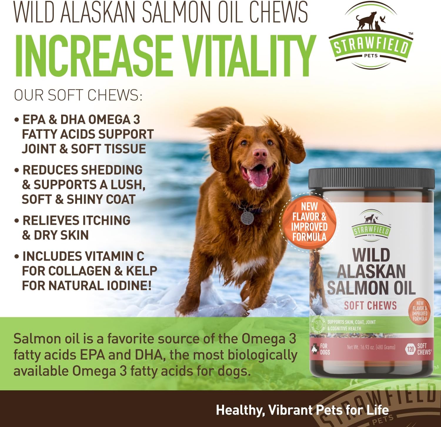 Wild Alaskan Salmon Oil Dog Chews for Skin, Coat & Joint Health with Omega 3 Fish Oil - Made in USA
