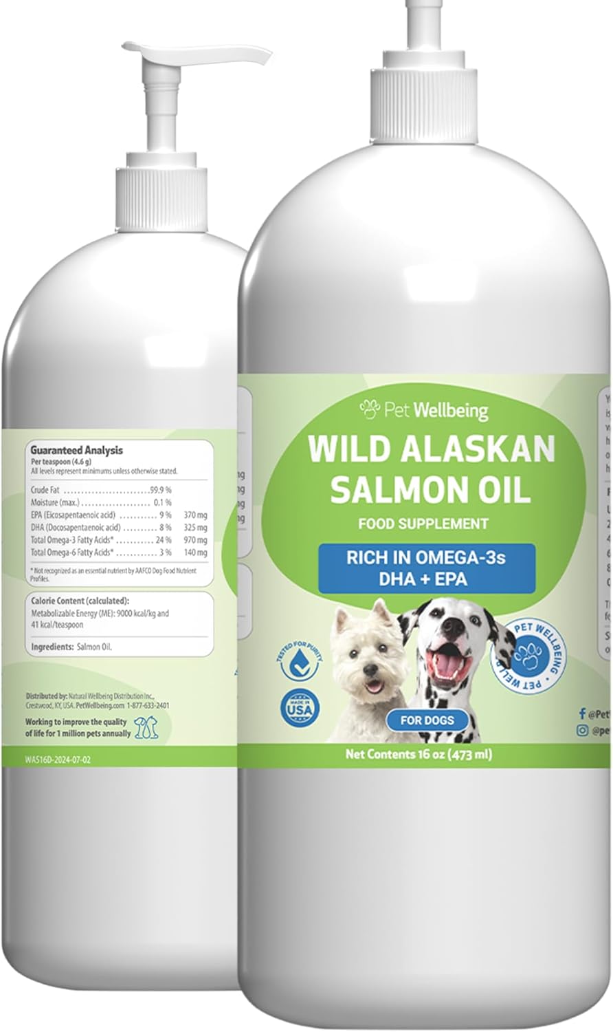 Wild Alaskan Salmon Oil for Dogs - Cold-Processed Omega-3 Fish Oil for Healthy Coat, Skin, Joints - EPA, DHA - 16 fl oz