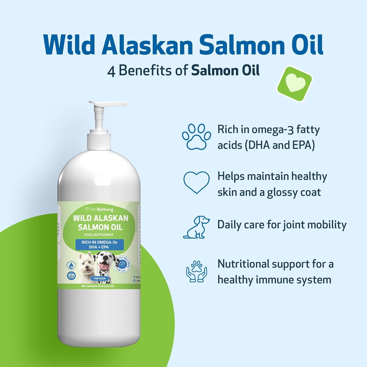 Wild Alaskan Salmon Oil for Dogs - Cold-Processed Omega-3 Fish Oil for Healthy Coat, Skin, Joints - EPA, DHA - 16 fl oz